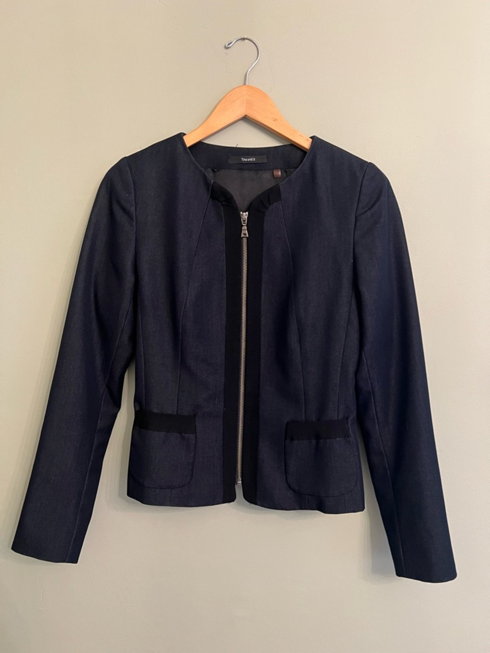 Tahari Navy Zip-Front Women's Blazer